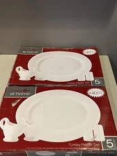 Two Cook at Home 5PC Turkey Serving Platter Gravy Boats Salt Pepper Shakers NIB