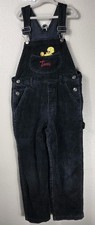 Vintage 1997 Looney Tunes Tweety Bird Black Corduroy Overalls Kids Size 8