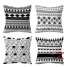 Boho Striped Pillow Covers 18x18 Inch Set of 4 Modern Geometric and Black