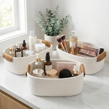 Beautiful Storage Basket Set of 3 Sturdy Jute Rope Baskets for Shelves