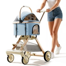 3-in-1 Pet Stroller with Detachable Carrier, Lightweight Foldable Dog Strolle...