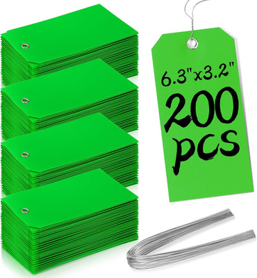 200 Pieces 6 1/4 X 3 1/8 Shipping Tags with String #8 Waterproof Green Tags for