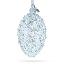 Silver Branches Glass Egg Ornament 4 Inches