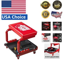 Soft Padded Rolling Mechanic Creeper Seat - 250lb Capacity with Tool Storage