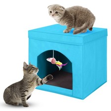 Collapsible Cat House, Foldable Kitty Cat Cube and Cat Cave with Bed, Cat Sto...