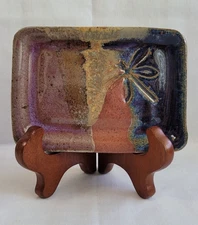 Artisan Made Studio Pottery Stoneware Trinket Dish With Dragon Fly Imprint