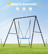 440lbs Metal A-Frame Kids Swing Set for 3 Child Outdoor Backyard Home Playground
