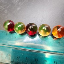 Lot Of 5 Multicolor Red Amber Pink Vaseline Glass Uranium Glass Marbles Uv Glow