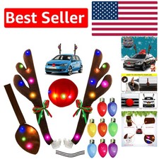 Universal Fit Reindeer Antlers for Cars with Reflective LED Christmas Lights