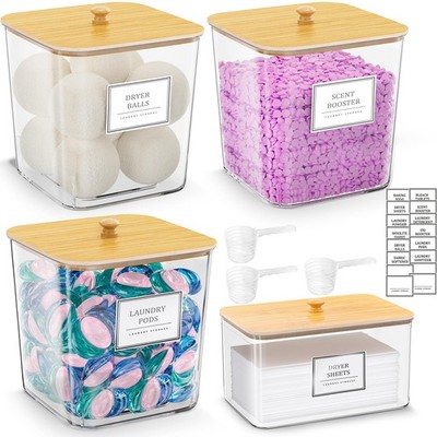 HomePekite Laundry Pods Storage Container, Clear/Transparent with wooden Lid 