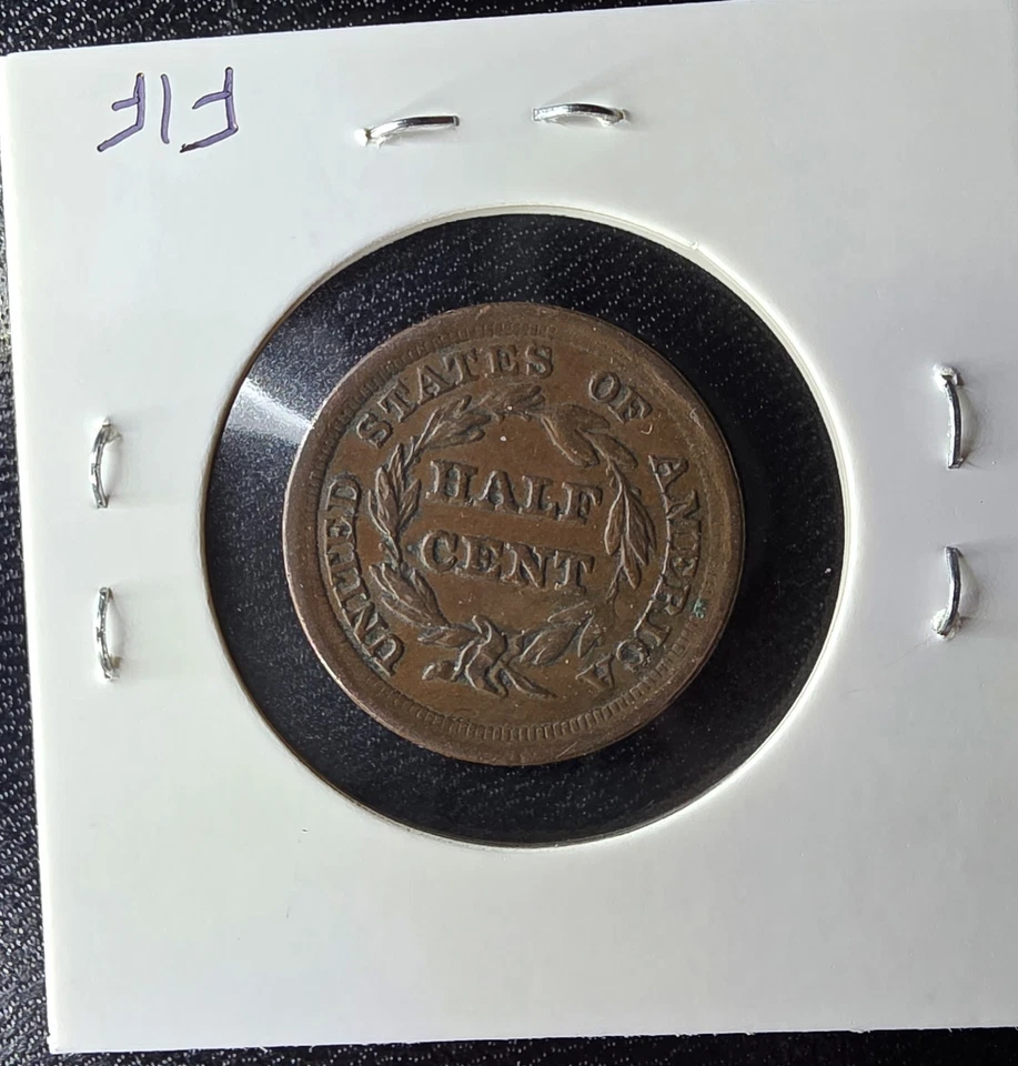 Medio centavo cabello trenzado 1855. Moneda tipo temprano rara. Estado AU+. ¡Strong Strike! Foto 2 de 2