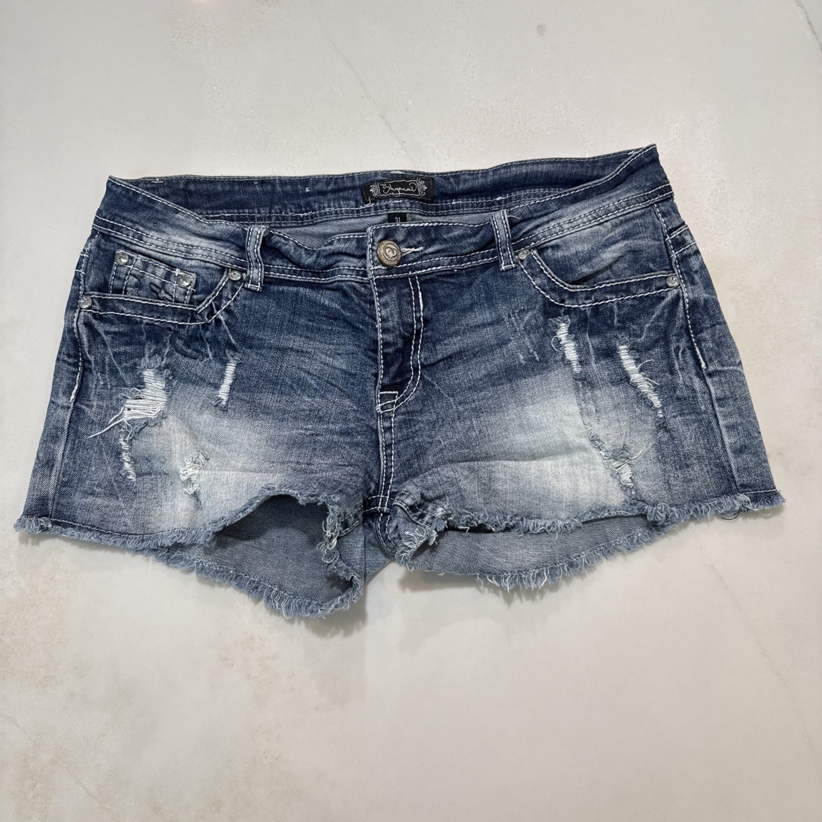 Shyanne Womens Denim Shorts Size 31 Blue Distressed Cutoff Raw Hem Western