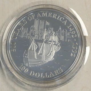 Künker: Cook Islands 100 Dollar 1993 500 Jahre Amerika Half Moon 5 Unzen PP