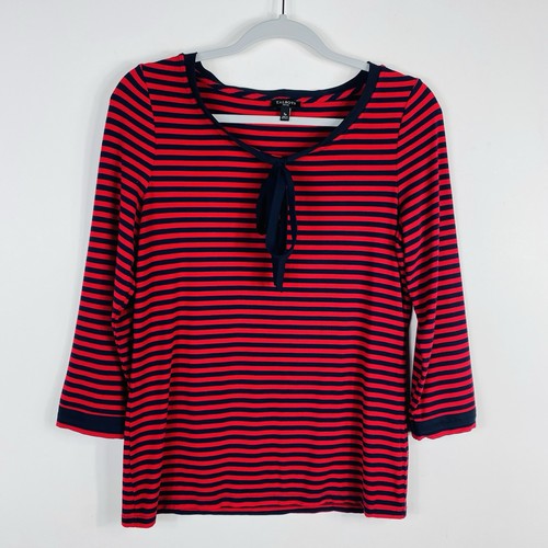 Camiseta Talbots Talla Pequeña Rayas Cuello Atado Rojo Azul Marino - Imagen 1 de 4