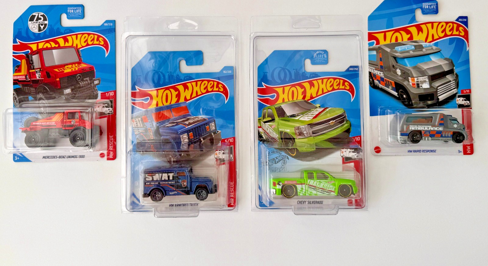 🔥Hot Wheels HW Rescue Lot 4-2 TREASURE HUNTS! Chevy Silverado Armored Truck NIP