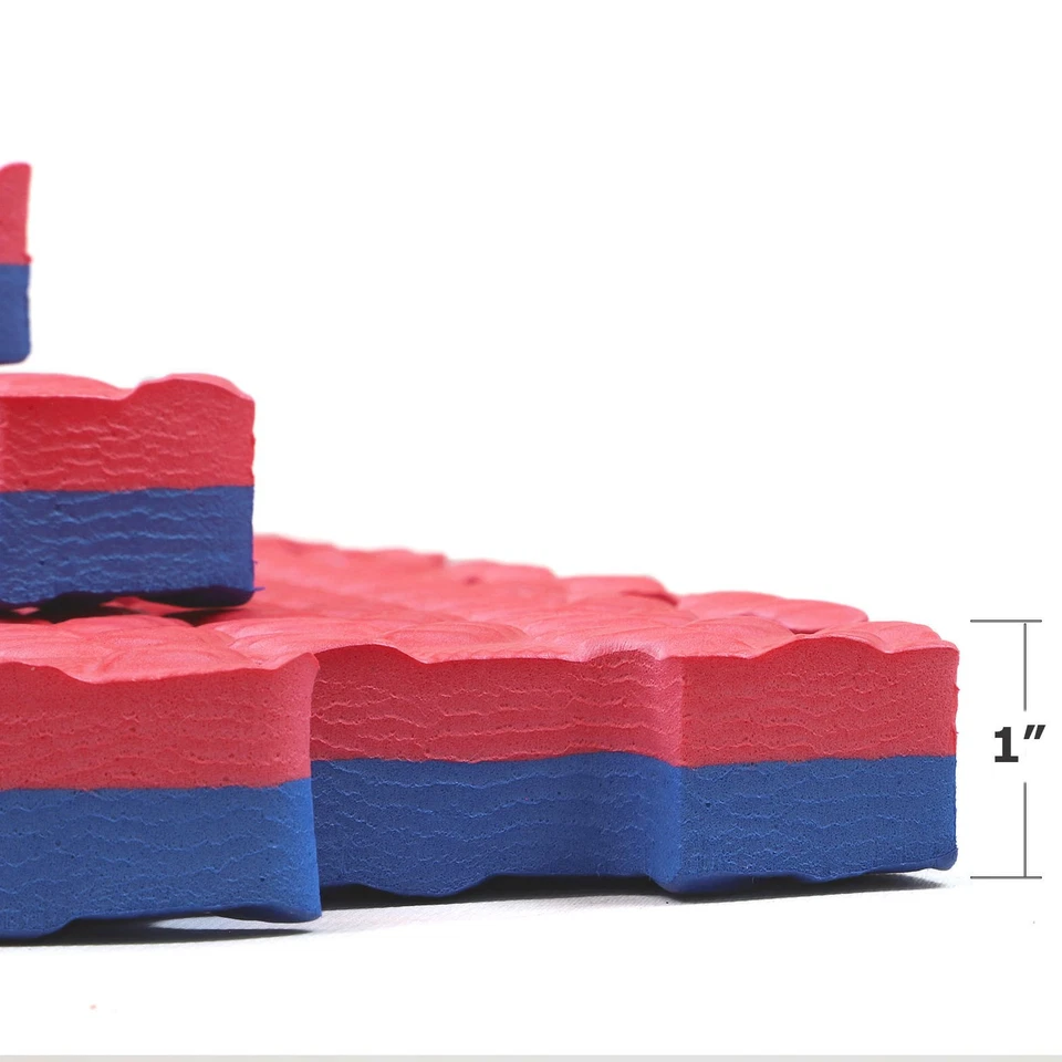 Tapetes de ginástica de espuma EVA reversíveis extra grossos Xspec 1" 12 peças 48 pés quadrados, azul e vermelho - Imagem 3 de 4