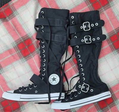 Converse Chuck Taylor Knee High Shoes W7 M5 Black XX-Hi Straps Buckles Zip NEW - Photo 1/4