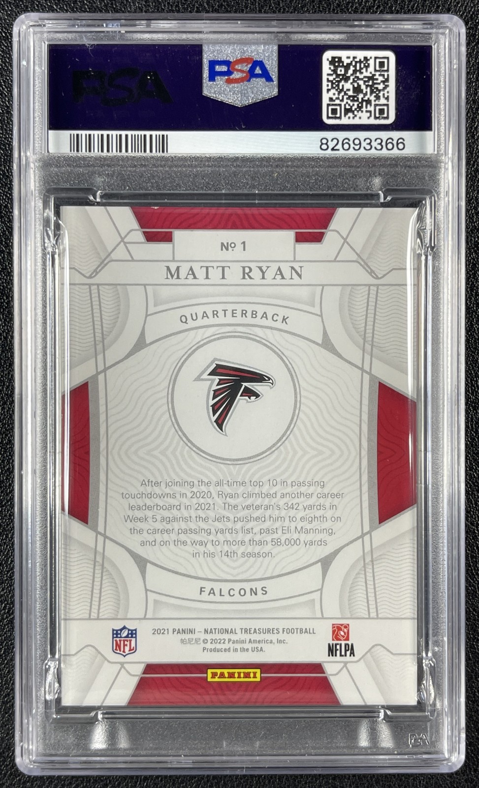1/1 MATT RYAN PSA 9 2021 PANINI NATIONAL TREASURES #1 PLATINUM 1/1 FALCONS view 2