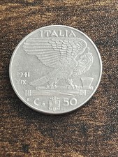1941 Italy 50 Fifty Centesimi Italian WWII Era Beautiful Actual Coin TC1407*