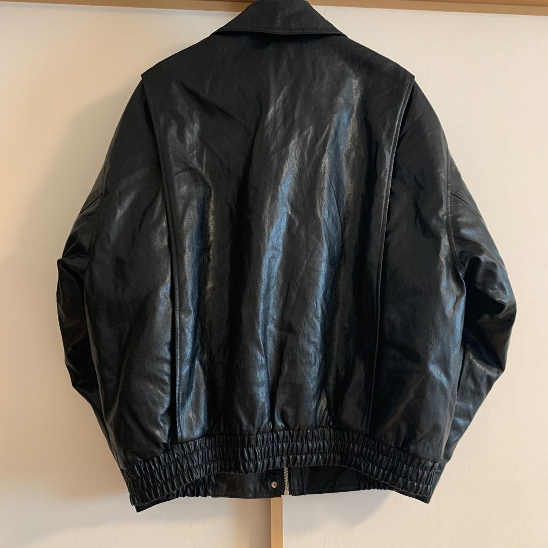 FACADE PATTERN Black Leather Oversized Blouson wi… - image 2