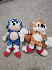 Vintage Caltoy 1993 12-13" Sonic the Hedgehog & Tails Plush Sega Lot Used PL1