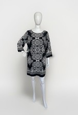 Old Navy Women's Black Shirred Back 3/4 Sleeve Floral Print Shift Dress Size L