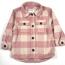 OLD NAVY Girls Plaid Fleece Shacket XS 5 Cozy Pink Check Button Up