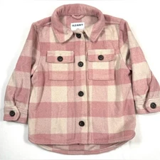 OLD NAVY Girls Plaid Fleece Shacket XS 5 Cozy Pink Check Button Up