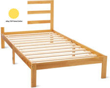 Single Bed Frame with Headboard, Solid Pine Wood with Bed Slats, 90 X 190 Cm, Si