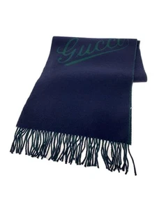 Écharpe silencieux homme GUCCI Script laine cachemire bleu marine 795273