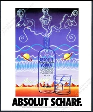 1987 Absolut Scharf Kenny Scharf vodka bottle art vintage print ad