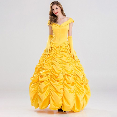 Cosplay Beauty and the Beast Princess Belle Gold Dress Halloween Masquerade Suit - Picture 9 of 10