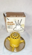 NOS Vtg 60s Atomic Park Sherman Desk Susan Rotating Desk Organizer Harvest Gold