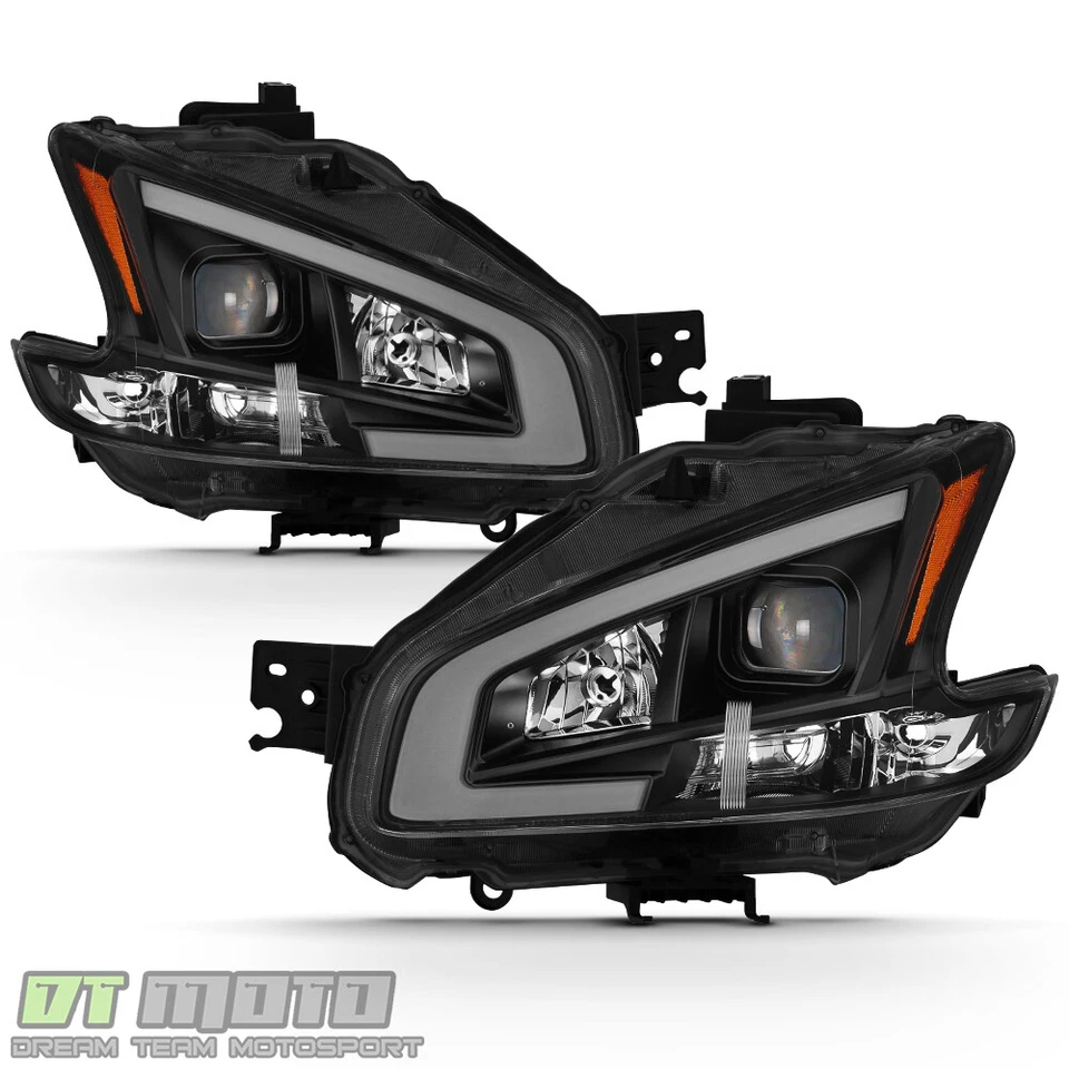 Black For 2009-2014 Maxima Square Projector Headlights w/DRL LED Light Tube sets - Image 3 of 4