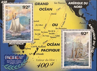 FRENCH POLYNESIA PACIFIC '97 SAILING SHIPS STAMPS SHEET 2V 1997