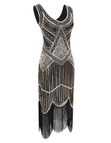 1920s Abendkleider Cocktailkleid Brautjungfern Retro Pailletten Mid-Lang Kleider - Bild 4 von 23
