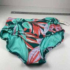 Anne Cole Women's Tropical Print Shirred High Waisted Swim Bikini Bottom Size L