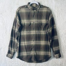 Polo Ralph Lauren Shirt Mens Medium Brown Flannel Tab Epaulets Outdoors Camping