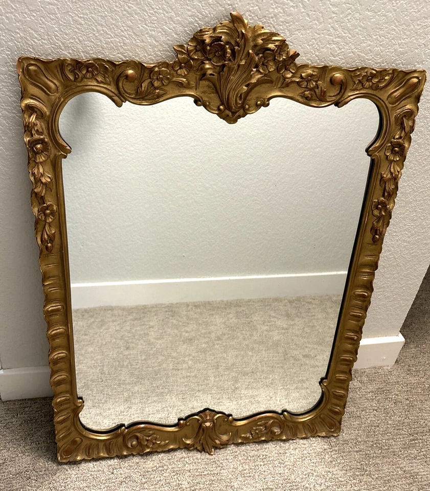 Antique Carved Wood Regency Rococo Style Gold Wall Mirror 23 x 32 - Image 4 of 4