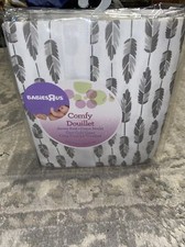 Babies R Us Comfy Jersey Knit Crib Sheet Gray White Feather 100 Cotton New