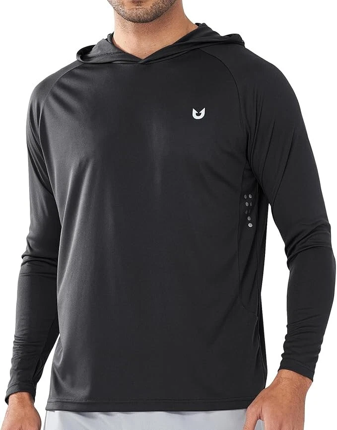 Men's UPF 50+ Hoodie Shirts Rash Guard Long Sleeve Sun Protection SPF Fishing...