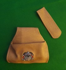 Bulldog Billiards Embroidered Snooker Pool Chalk Pouch & Tip Protector. Tan NEW
