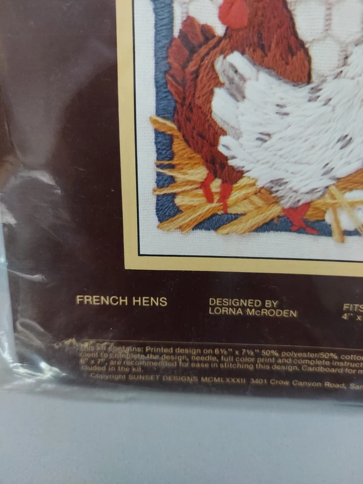 NEW Vtg Sunset Stitchery Kit French Hens Les Poules #540 4x5 Country Farmhouse - Image 3 of 4