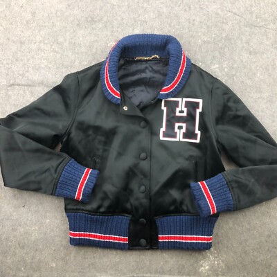 Tommy Hilfiger Varsity Jacket Women Small Ladies Blue Red Snap