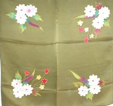 New 100 Silk Scarf Art Painting Four Bouquet Olive Green