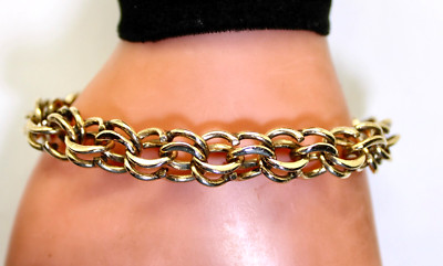 Nice Heavy & Unique 14K Yellow Gold Men's 8'' Double Link 11mm Bracelet , 35.3grm