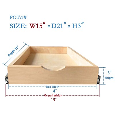 Kitchen Slide Out Cabinet Shelf Pull Out Wood Drawer Storage W15xD21 soft close