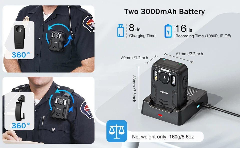 BOBLOV Body Worn Camera 128GB 4K Body Cam GPS Two 3000mAh 14-16hrs 4K Video Cam - Image 4 of 4