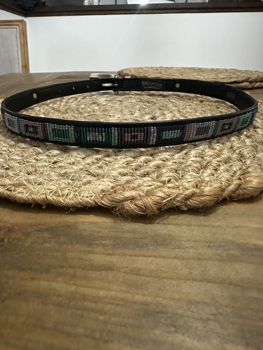 Brighton 1991 Beaded Aztec Southwest Black Braided Leather Belt Silver Buckle M Brighton | Accessories | Brighton Beaded Leather Silver Belt  main image 2