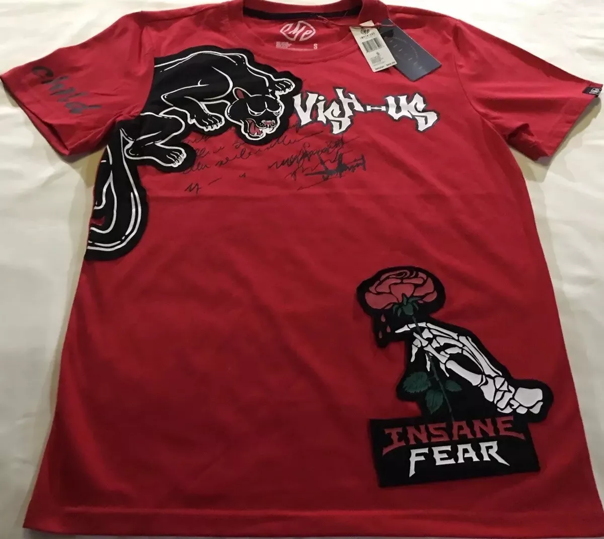 Imperious Puma Vishius Insane Fear Skeleton Rose T Shirt Red Small